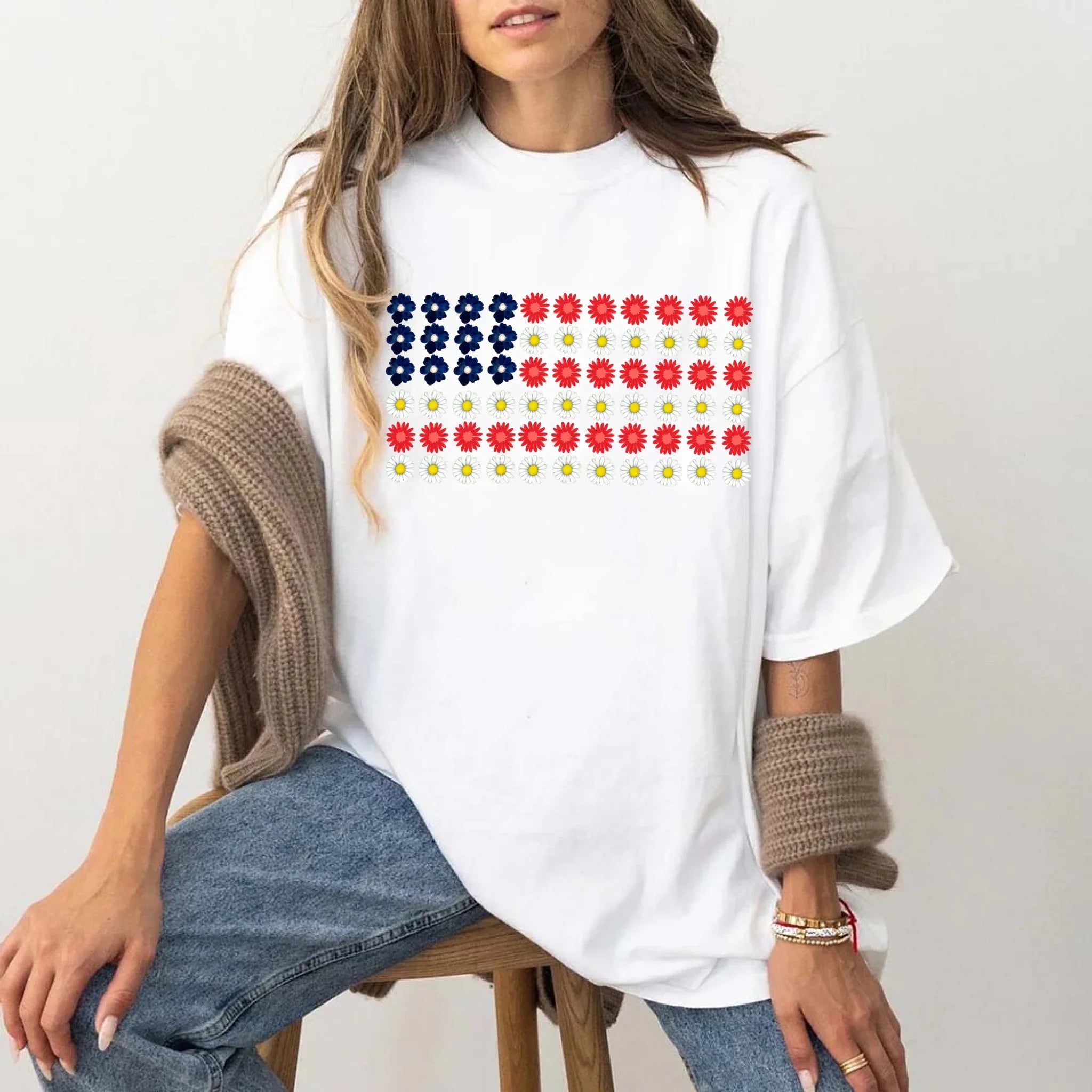 American Flag Daysies, Flowers Independence Day T-shirt - Main product image T-Shirts by Adorb.co